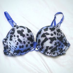 Victoria's Secret Blue and Black Animal Print Push-Up Bra